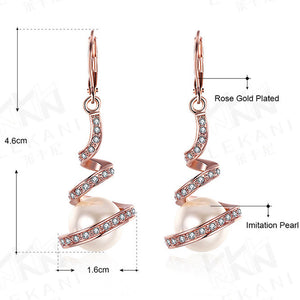 Spiral Pearl Drop Zircon Earrings