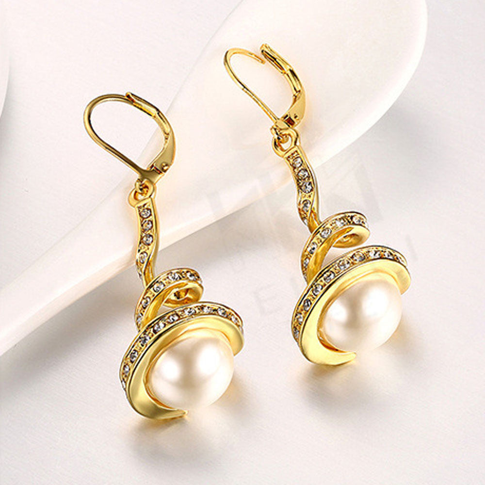 Spiral Pearl Drop Zircon Earrings