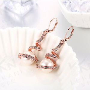 Spiral Pearl Drop Zircon Earrings
