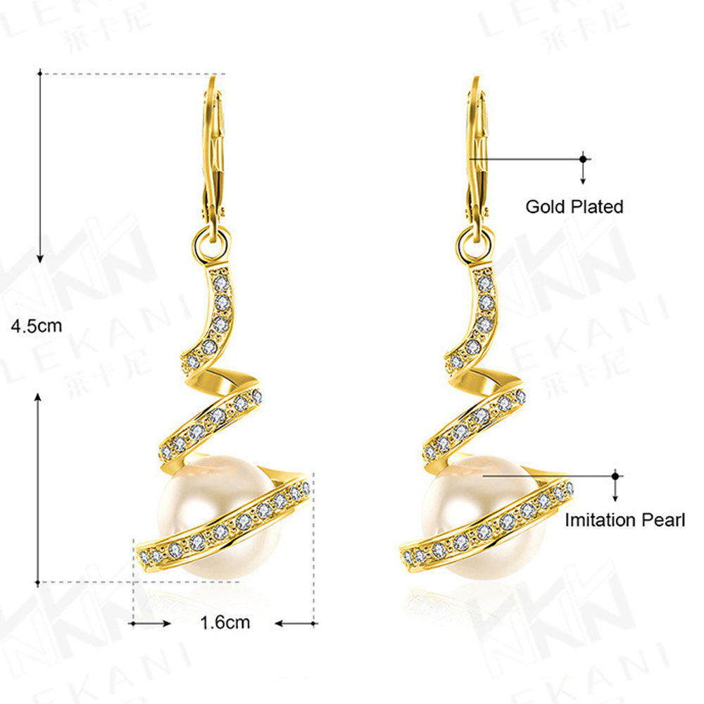 Spiral Pearl Drop Zircon Earrings