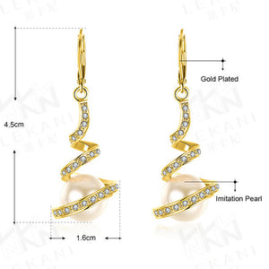 Spiral Pearl Drop Zircon Earrings