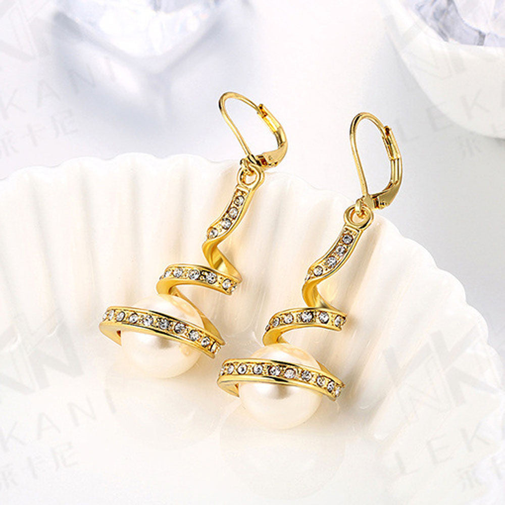 Spiral Pearl Drop Zircon Earrings