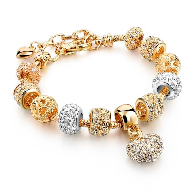 Crystal Heart Bead Charm Bracelet