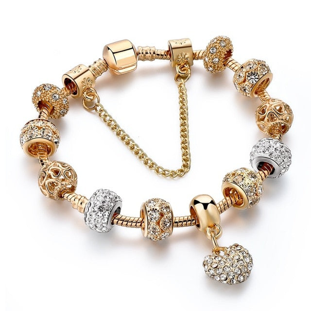 Crystal Heart Bead Charm Bracelet