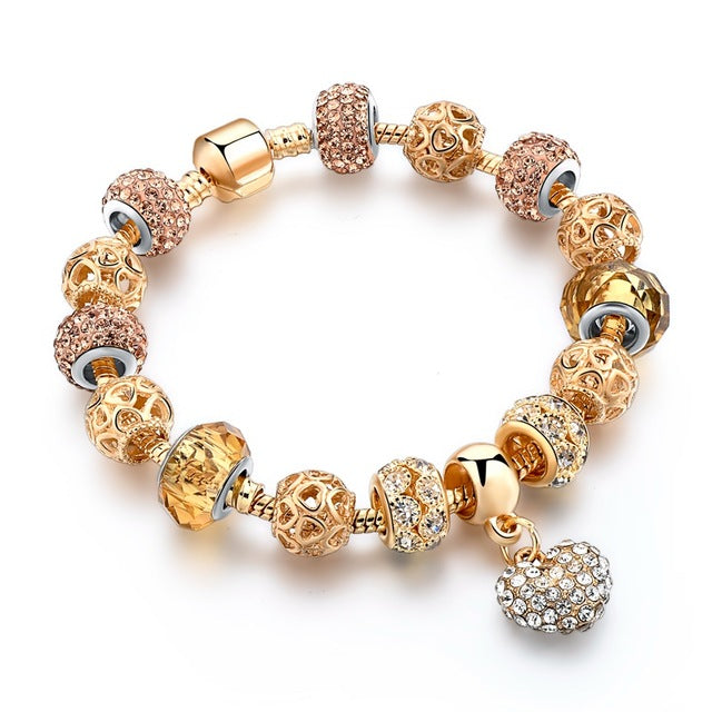 Crystal Heart Bead Charm Bracelet