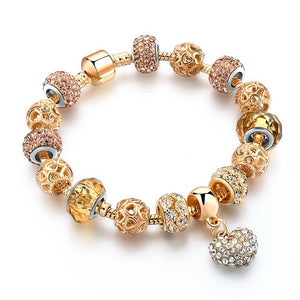 Crystal Heart Bead Charm Bracelet