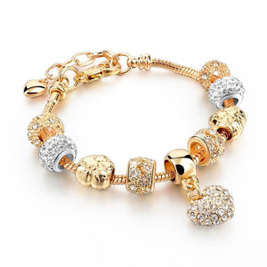 Crystal Heart Bead Charm Bracelet