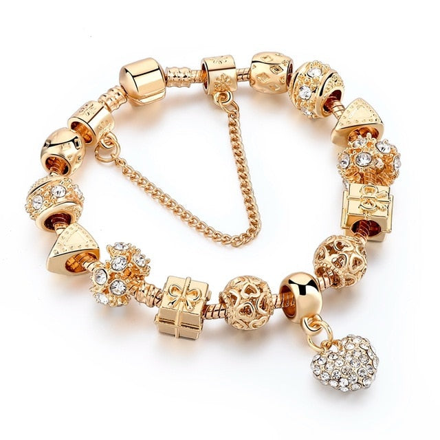 Crystal Heart Bead Charm Bracelet