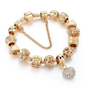 Crystal Heart Bead Charm Bracelet