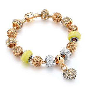 Crystal Heart Bead Charm Bracelet