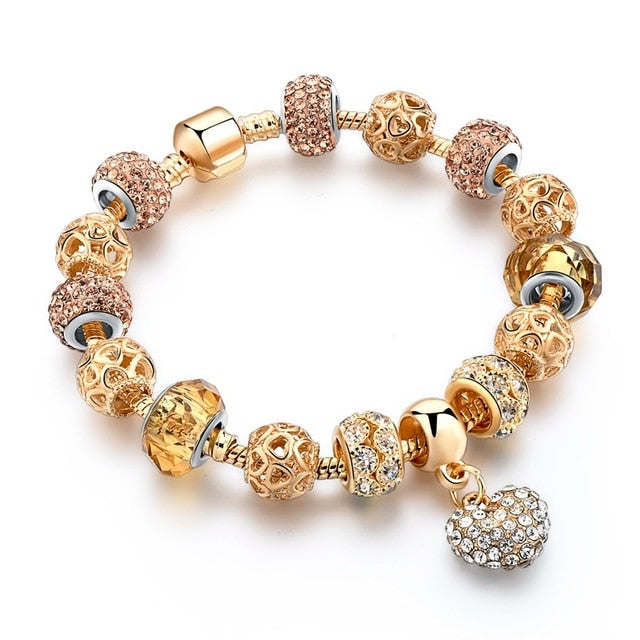 Crystal Heart Bead Charm Bracelet