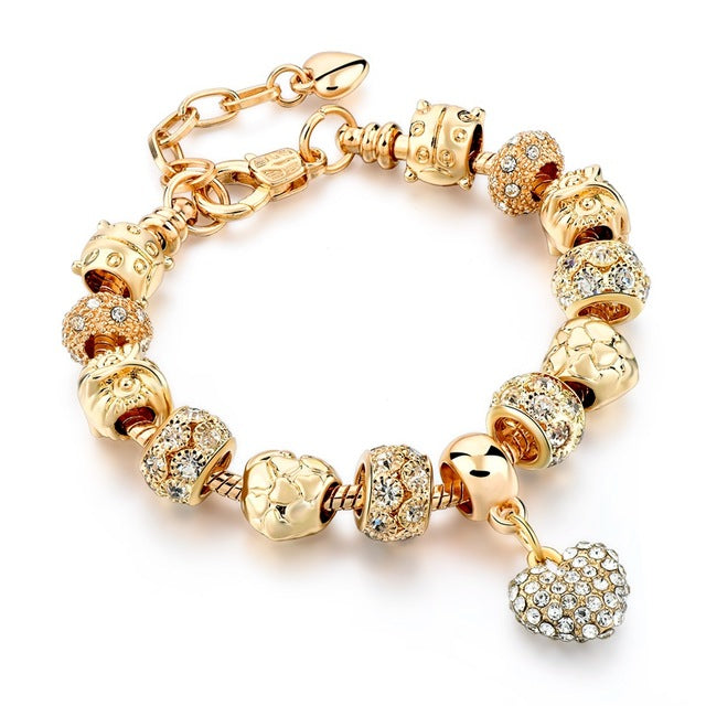Crystal Heart Bead Charm Bracelet