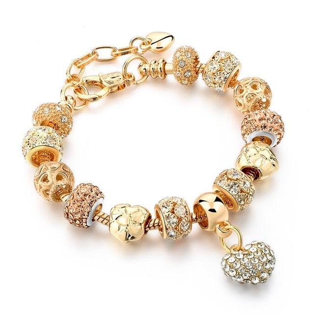 Crystal Heart Bead Charm Bracelet