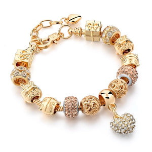 Crystal Heart Bead Charm Bracelet