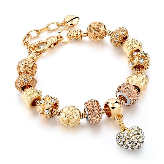 Crystal Heart Bead Charm Bracelet
