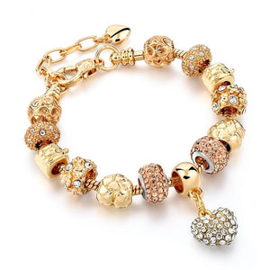 Crystal Heart Bead Charm Bracelet