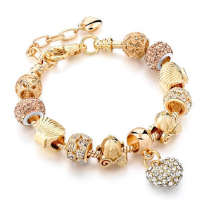 Crystal Heart Bead Charm Bracelet