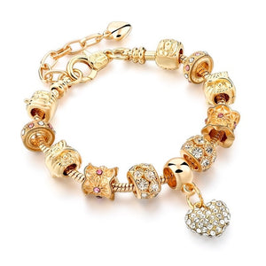 Crystal Heart Bead Charm Bracelet