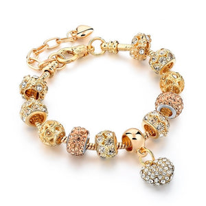 Crystal Heart Bead Charm Bracelet