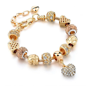 Crystal Heart Bead Charm Bracelet