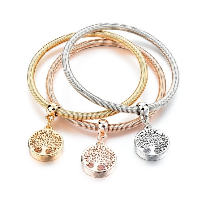 Tri Color Charm Bangle Bracelet Set