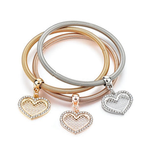 Tri Color Charm Bangle Bracelet Set