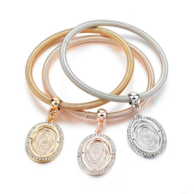 Tri Color Charm Bangle Bracelet Set