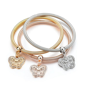 Tri Color Charm Bangle Bracelet Set