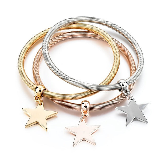 Tri Color Charm Bangle Bracelet Set