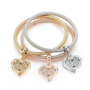 Tri Color Charm Bangle Bracelet Set