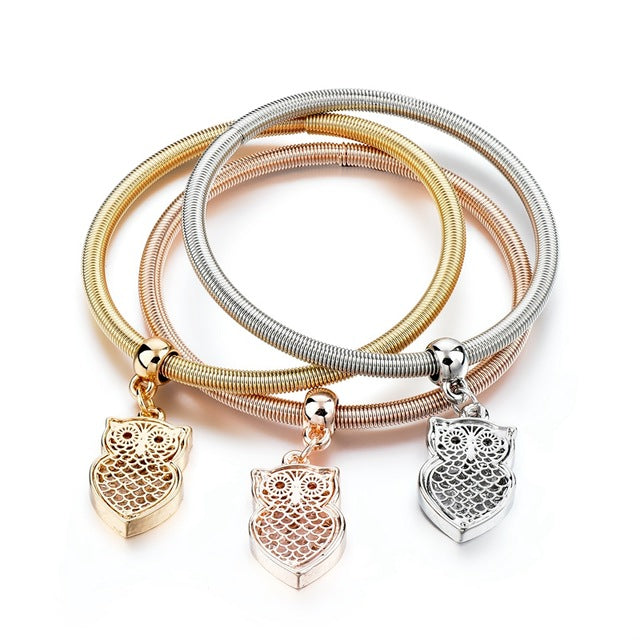 Tri Color Charm Bangle Bracelet Set