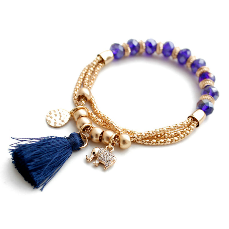Beaded Tassel Elephant Charm Bracelet