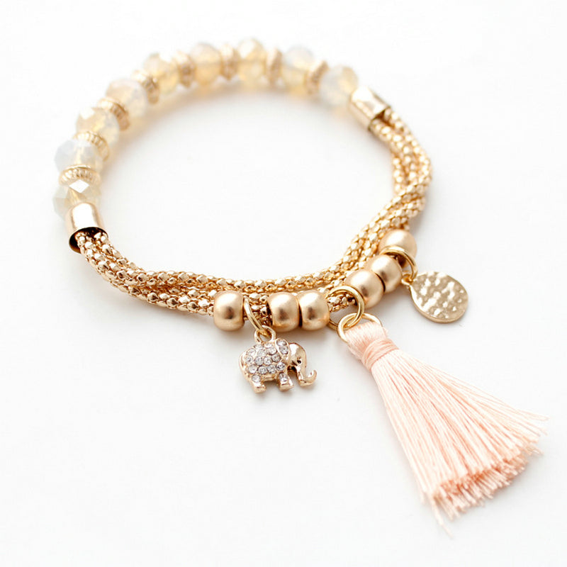 Beaded Tassel Elephant Charm Bracelet