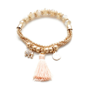 Beaded Tassel Elephant Charm Bracelet