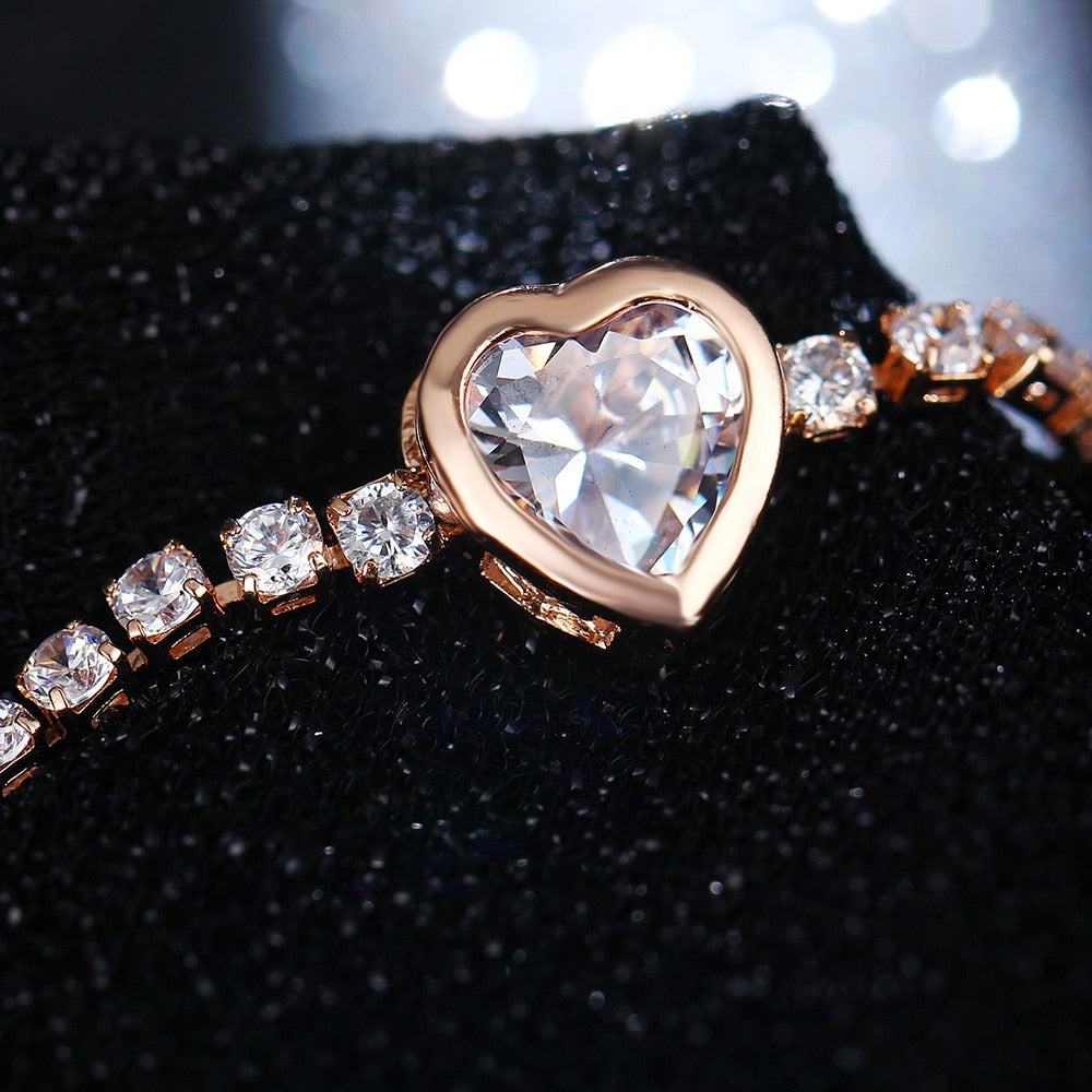 A Sparkling Heart Rose Gold Bracelet