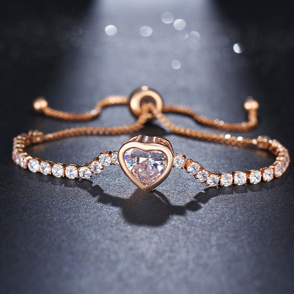 A Sparkling Heart Rose Gold Bracelet