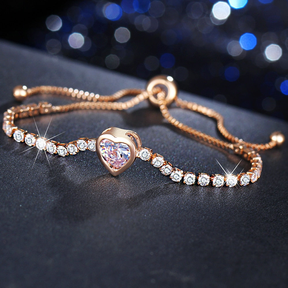 A Sparkling Heart Rose Gold Bracelet