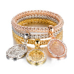 Tri Color Oval Charm Bangle Set