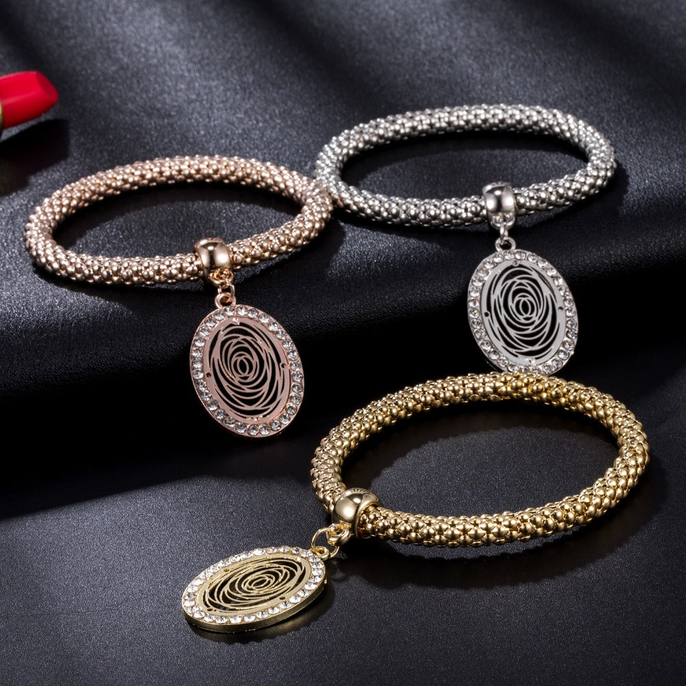 Tri Color Oval Charm Bangle Set