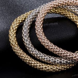 Tri Color Oval Charm Bangle Set