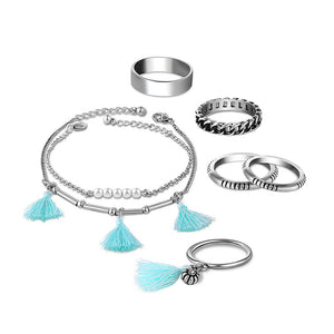 12 Pc. and 6 Pc. Tassel Ring and Bracelet Set