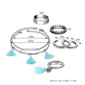 12 Pc. and 6 Pc. Tassel Ring and Bracelet Set