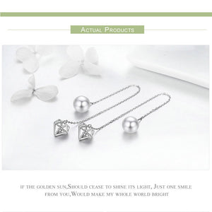 BAMOER Crystal and Pearl Sterling Silver Drop Earrings