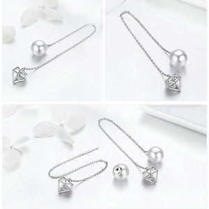 BAMOER Crystal and Pearl Sterling Silver Drop Earrings