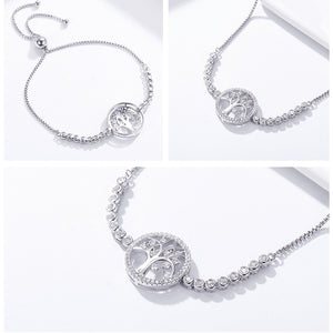 BAMOER Sterling Silver Tree of Life Adjustable Bracelet