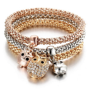 Tri Color Crystal Charm Bangles Set
