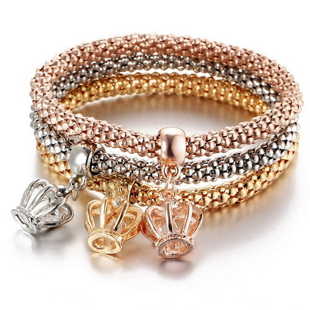 Tri Color Crystal Charm Bangles Set