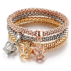Tri Color Crystal Charm Bangles Set