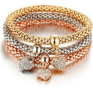 Tri Color Crystal Charm Bangles Set