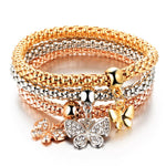 Tri Color Crystal Charm Bangles Set